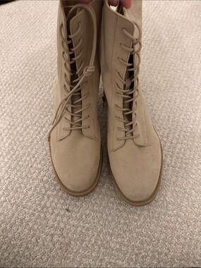 LOFT Beige Lace-Up Suede Ankle Boots